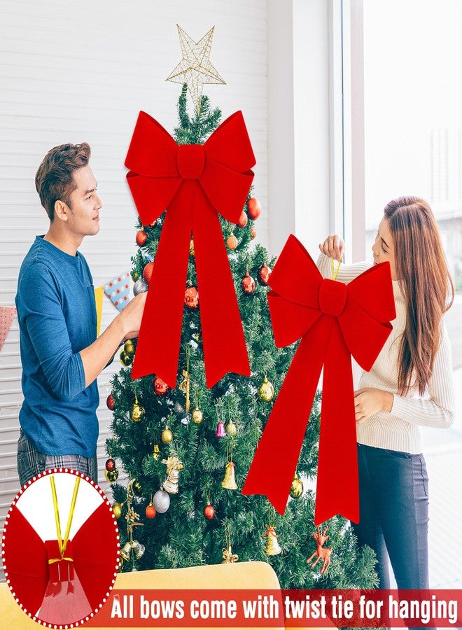 Heartome 4 PCS Christmas Tree Decorations, 12 ×18 Inches Large Red Velvet Bows for Christmas Tree, Plastic Christmas Bows, Outdoor Xmas Bows for Xmas Home Wreath Fence Railing Stairs Fireplace Decor - Image 5